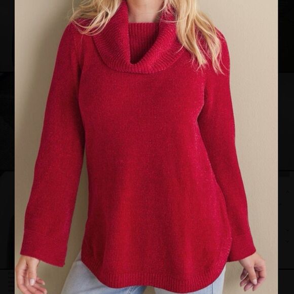 Soft Surroundings Soft Winds Chenille Tunic Cowl Neck Sweater Red Size 2X Cozy - Picture 1 of 13